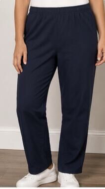 M&Co Womens Navy Blue Pull On Stretch Pants Trousers Elastic Waist 34” Waist